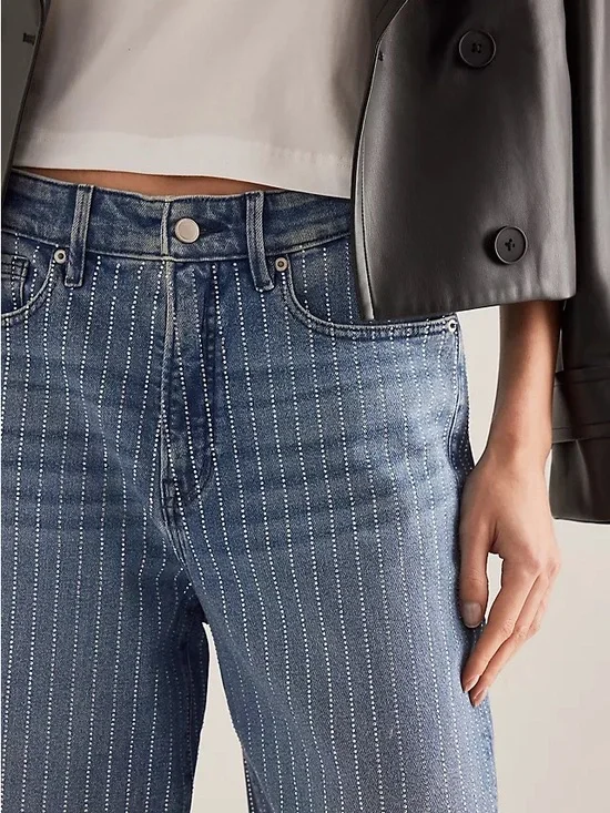 Good American Good Ease Rhinestone Relaxed Jeans Wide Leg NEW - Picture 5 of 13